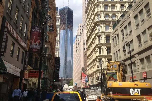 The view of the 1 WTC from the corner of Dutch and Fulton